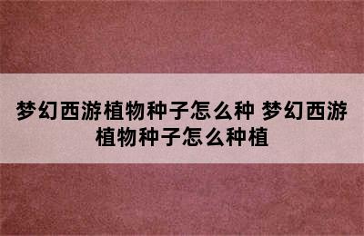 梦幻西游植物种子怎么种 梦幻西游植物种子怎么种植